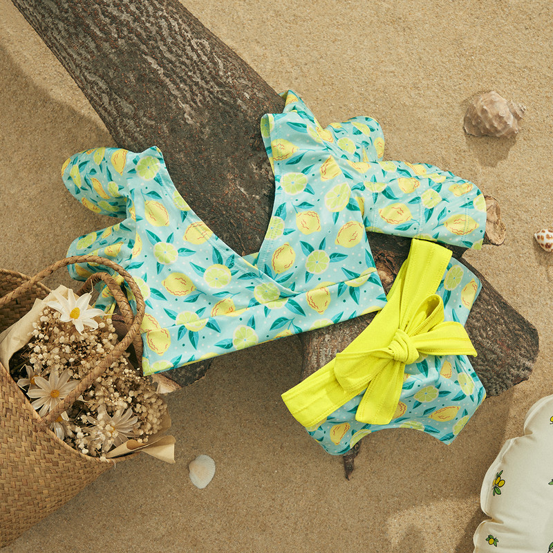 EWODOS 1–6-aastased väikelapsed, tüdrukud, 2 tk, volangidega varrukatega ujumisriided bikiinikomplektid, suvised lille-/triibulise mustriga ujumistrikoo laste bikiinikomplekt