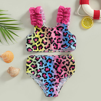 Παιδικά μαγιό 2-7Y Σετ μπικίνι για κορίτσια 2023 Summer Leopard/Heart print Ruffle Sling Μαγιό Παιδικό μαγιό Βρεφικά ρούχα παραλίας