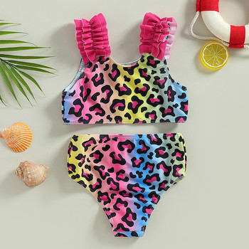 Παιδικά μαγιό 2-7Y Σετ μπικίνι για κορίτσια 2023 Summer Leopard/Heart print Ruffle Sling Μαγιό Παιδικό μαγιό Βρεφικά ρούχα παραλίας