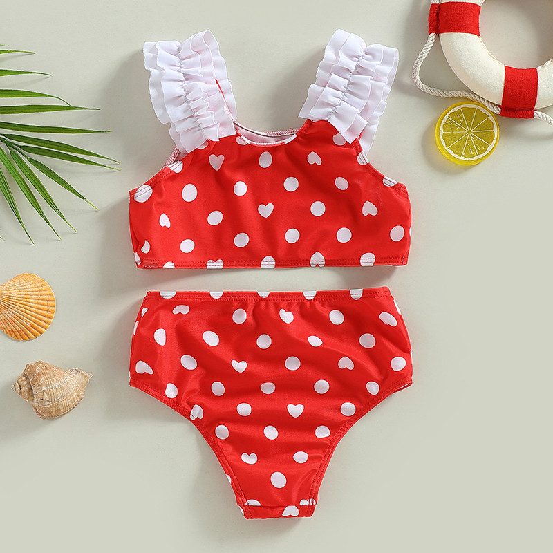 2-7 éves gyermek fürdőruha, lányok bikini szett 2023 nyári leopárd/szívmintás fodros sling fürdőruha gyermek fürdőruha baba strandruha