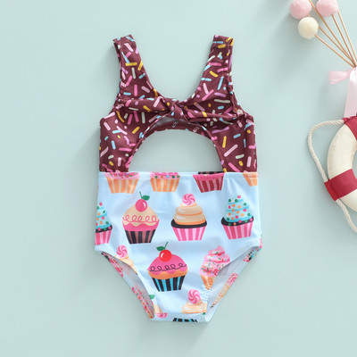 Βρεφικά βρεφικά καλοκαιρινά μαγιό Παιδικά μπισκότα/τούρτα τύπωμα Αμάνικο μαγιό με λαιμόκοψη σε κούφιο έξω Μαγιό Βρεφικά ρούχα παραλίας