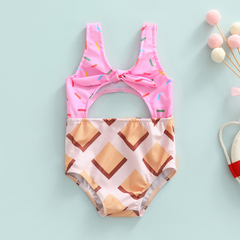 Βρεφικά βρεφικά καλοκαιρινά μαγιό Παιδικά μπισκότα/τούρτα τύπωμα Αμάνικο μαγιό με λαιμόκοψη σε κούφιο έξω Μαγιό Βρεφικά ρούχα παραλίας