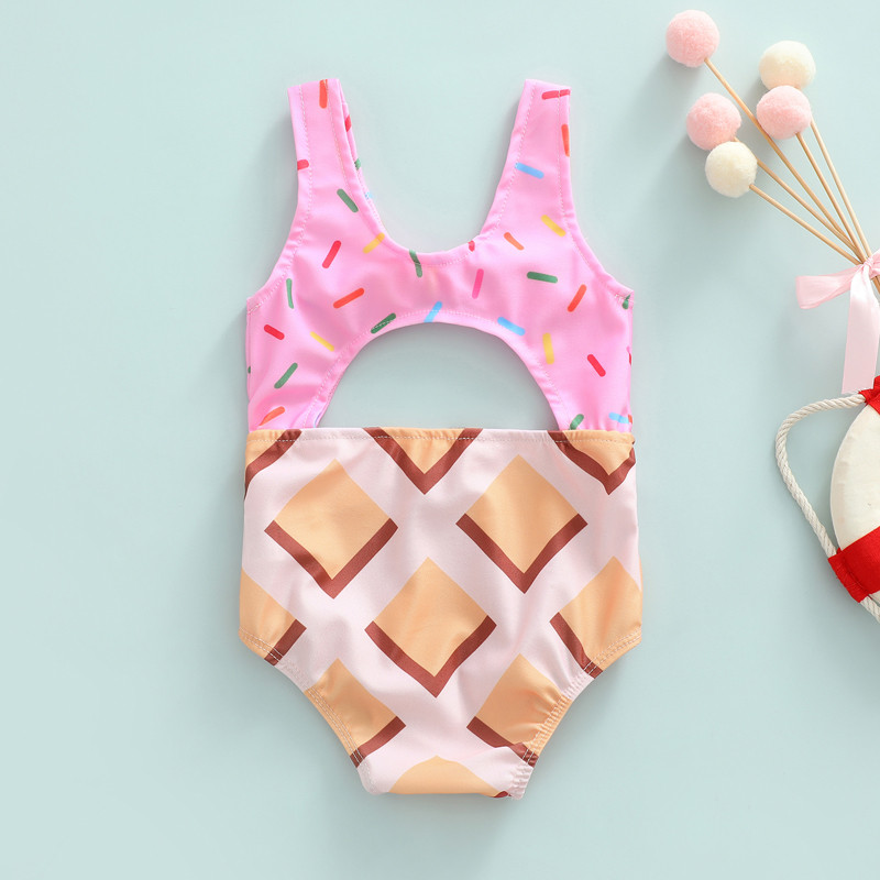 Βρεφικά βρεφικά καλοκαιρινά μαγιό Παιδικά μπισκότα/τούρτα τύπωμα Αμάνικο μαγιό με λαιμόκοψη σε κούφιο έξω Μαγιό Βρεφικά ρούχα παραλίας