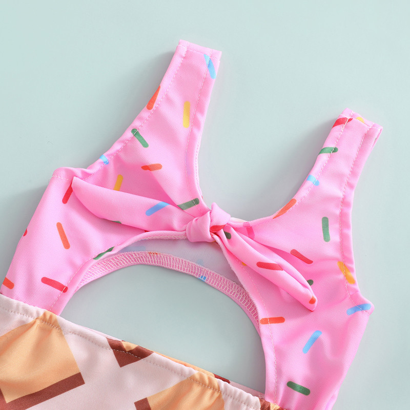 Βρεφικά βρεφικά καλοκαιρινά μαγιό Παιδικά μπισκότα/τούρτα τύπωμα Αμάνικο μαγιό με λαιμόκοψη σε κούφιο έξω Μαγιό Βρεφικά ρούχα παραλίας