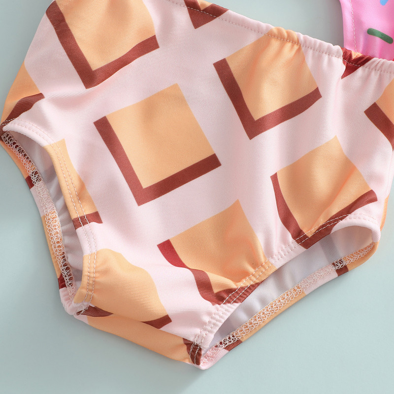 Βρεφικά βρεφικά καλοκαιρινά μαγιό Παιδικά μπισκότα/τούρτα τύπωμα Αμάνικο μαγιό με λαιμόκοψη σε κούφιο έξω Μαγιό Βρεφικά ρούχα παραλίας