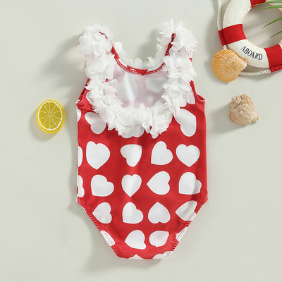 0-3Y Baby Swimwear Girls Bikini 2023 Summer Heart Print Flower Trim Backless Bathing Suit Toddler Swimsuits Kids Beachwear