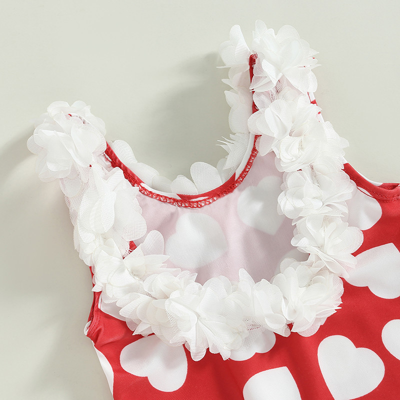 Mazuļu peldkostīmi, meiteņu bikini, 2023. gada vasaras sirds apdruka ar ziedu apdari bez aizmugures peldkostīmi, mazuļu peldkostīmi, bērnu pludmales apģērbi