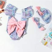 Vară Sirenă Pește Solzi Costum de baie Fete Costum de baie dintr-o bucată Bikini Copii Înot 3 buc Bikini Costum de baie Costume de înot