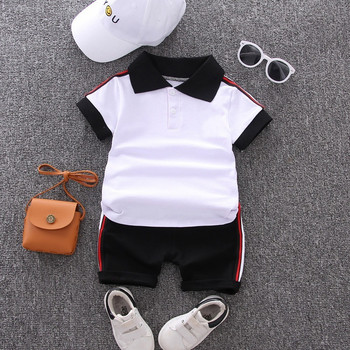 Μικρό αγόρι μπλουζάκι πόλο σετ ρούχων Καλοκαιρινό καθημερινό βαμβακερό Παιδικό τουρμπάκι + μαύρο σορτς κοντομάνικο γκολφ αθλητικά ρούχα 1-4 ετών