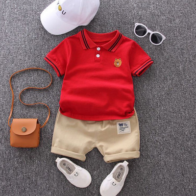 Polo majica za malu djecu, komplet Ljeto, ležerna pamuk, dječja majica na preklop + crne kratke hlače kratkih rukava Sportska odjeća za golf 1-4 godine