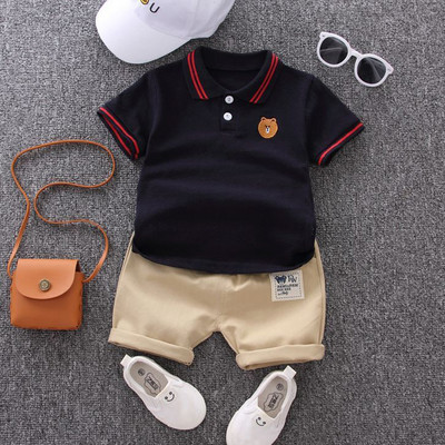 Polo majica za malu djecu, komplet Ljeto, ležerna pamuk, dječja majica na preklop + crne kratke hlače kratkih rukava Sportska odjeća za golf 1-4 godine