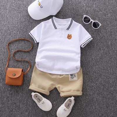 Polo majica za malu djecu, komplet Ljeto, ležerna pamuk, dječja majica na preklop + crne kratke hlače kratkih rukava Sportska odjeća za golf 1-4 godine