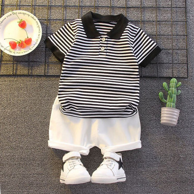 Polo majica za malu djecu, komplet Ljeto, ležerna pamuk, dječja majica na preklop + crne kratke hlače kratkih rukava Sportska odjeća za golf 1-4 godine