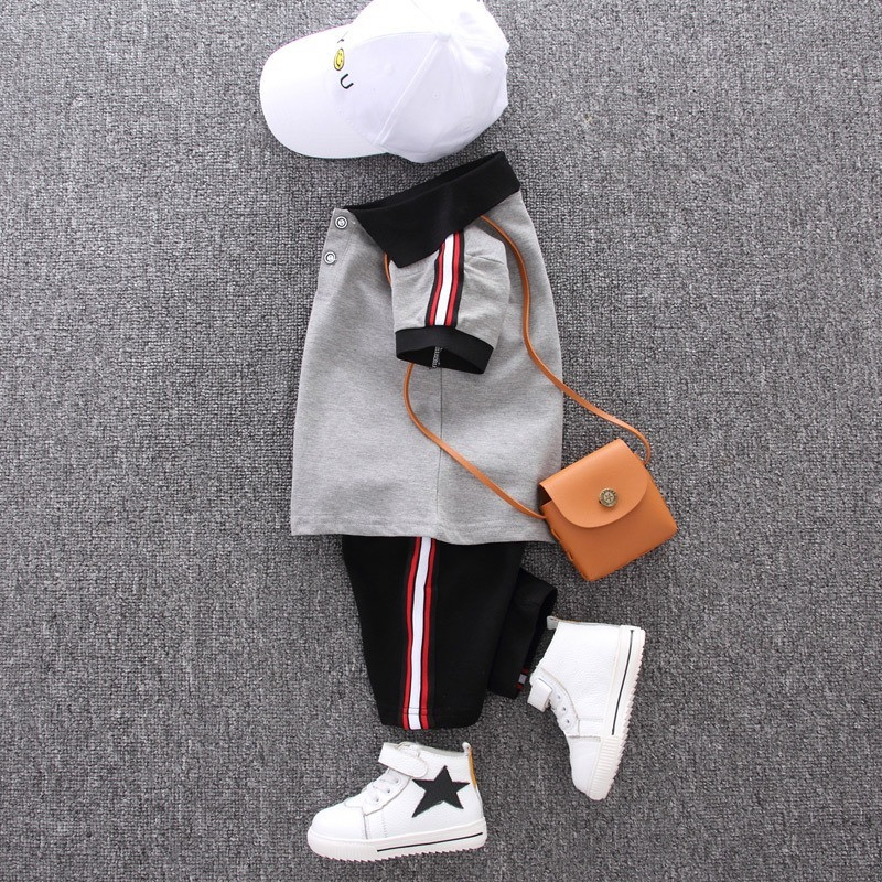 Polo majica za malu djecu, komplet Ljeto, ležerna pamuk, dječja majica na preklop + crne kratke hlače kratkih rukava Sportska odjeća za golf 1-4 godine