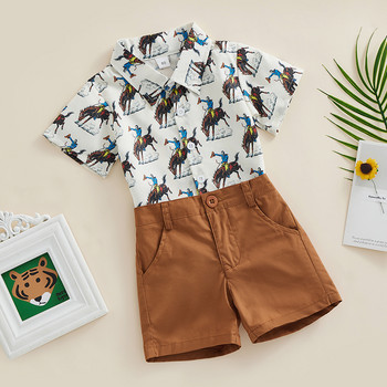 FOCUSNORM 0-4Y Summer Toddler σετ ρούχων για αγόρια Cow Cactus Print Πέτο Πουκάμισο με κοντό μανίκι Casual ελαστικό σορτς
