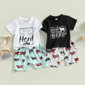 Citgeett Ljetna odjeća za malu djecu i dječake Majica kratkih rukava s printom slova i komplet odjeće s kratkim rukavima s kravljim printom