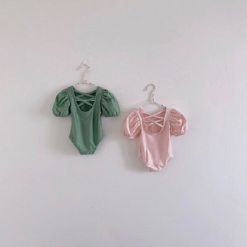 Новородено, лято, момиченце, бански костюм с буф ръкав, едно парче, бебешки бански костюм, бански костюм, детско облекло за плуване 0-2 години