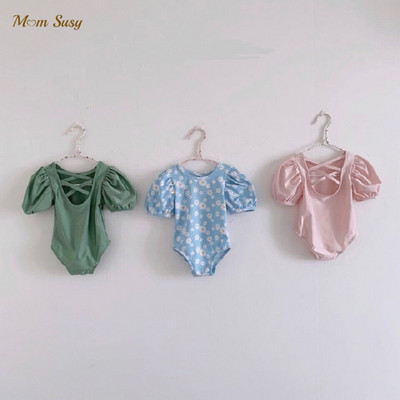 Newborn Summer Baby Girl Princess Swim Suit Puff Sleeve One Piece Infant Baby Swimwear Bathing Suit Kid Swimming Clothing 0-2Y