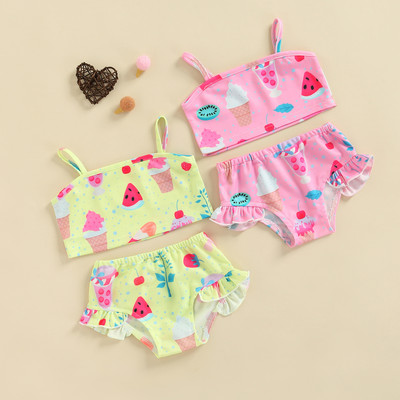 0-3Y Baby Girls Swimwear 2022 Summer Fruit Printed Ruffle Bikini Set Toddler Beachwear Baby Bathing Suits Kids Swimsuits