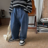 Άνοιξη 2023 νέα σχέδια Αγόρια φαρδιά τζιν ίσιο Unisex Παιδικά 2-7 ετών βαμβακερό παντελόνι τζιν παντελόνι