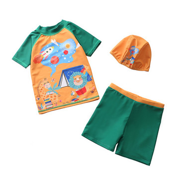 Καλοκαιρινό μαγιό για αγόρια 2023 Dinosaur Cute Print Top+Pants+Cap 3 τμχ Σετ Παιδικό Παιδικό Κολύμβηση Παιδική Στολή Παραλία