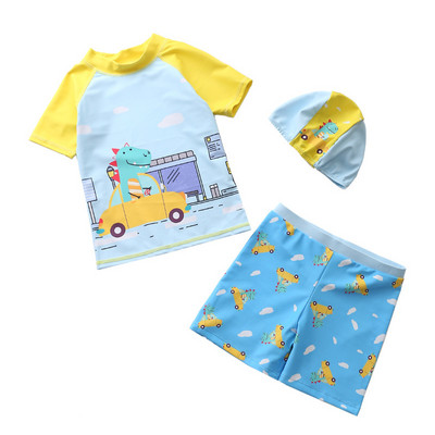 2023 Ljetni kupaći kostim za dječake Dinosaurus sa slatkim printom Top+hlače+kapa Komplet od 3 komada za malu djecu Dječji kostim za plažu