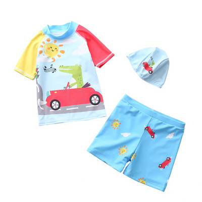 2023 Ljetni kupaći kostim za dječake Dinosaurus sa slatkim printom Top+hlače+kapa Komplet od 3 komada za malu djecu Dječji kostim za plažu