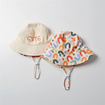 Καπέλο μωρού με κουβά διπλής όψης Χαριτωμένο γράμμα κεντημένο για παιδιά αγόρια κορίτσια Ψαράς Παναμά Καπέλο Καλοκαίρι Παιδικό Καπέλο Ξαπλώστρας Gorras