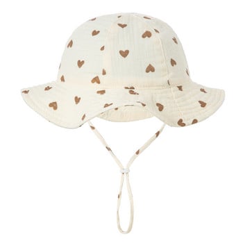 Бебешка памучна шапка-кофа Нови детски слънцезащитни шапки на открито Шапка с панама с принт за момчета и момичета Унисекс шапка за плажен риболов за 3-12 месеца