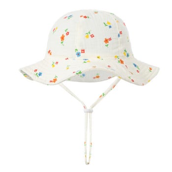 Бебешка памучна шапка-кофа Нови детски слънцезащитни шапки на открито Шапка с панама с принт за момчета и момичета Унисекс шапка за плажен риболов за 3-12 месеца
