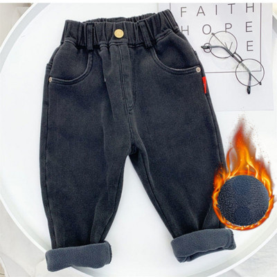 Παιδικά αγόρια ρούχα Casual τζιν παντελόνι μαύρο χοντρό φλις παντελόνι Oversize Μικρό φαρδύ τζιν Χειμωνιάτικο ζεστό παντελόνι παντελόνι ευέλικτο