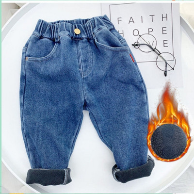 Παιδικά αγόρια ρούχα Casual τζιν παντελόνι μαύρο χοντρό φλις παντελόνι Oversize Μικρό φαρδύ τζιν Χειμωνιάτικο ζεστό παντελόνι παντελόνι ευέλικτο