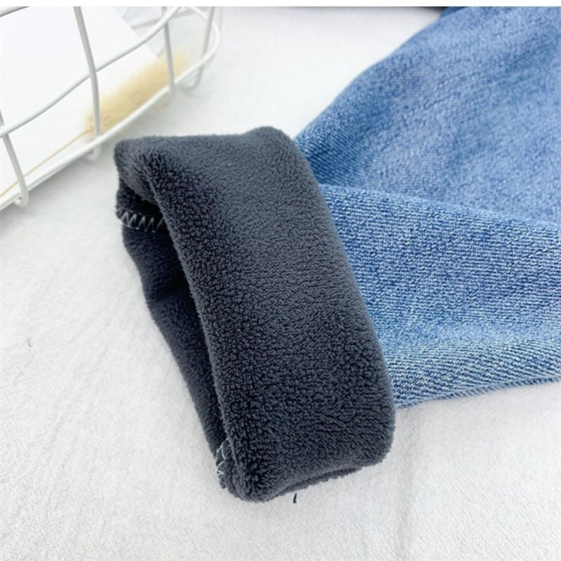 Παιδικά αγόρια ρούχα Casual τζιν παντελόνι μαύρο χοντρό φλις παντελόνι Oversize Μικρό φαρδύ τζιν Χειμωνιάτικο ζεστό παντελόνι παντελόνι ευέλικτο