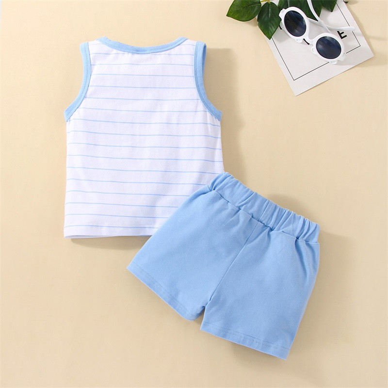 FOCUSNORM Kompleti ljetne odjeće za malu djecu, 3 boje, 2 komada majica s džepovima bez rukava na pruge i kratke hlače s čvrstim elastičnim strukom
