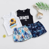 Citgeett Summer Kids totyogó kisfiú ruhák Ujjatlan betűs felsők + famintás rövidnadrág szett Strandruha Ruhák