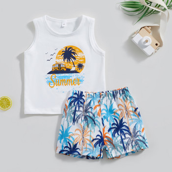 Citgeett Καλοκαιρινά παιδικά ρούχα για μωρά για αγοράκι Αμάνικα μπλουζάκια με γράμματα + δέντρο σορτς σετ Ρούχα παραλίας