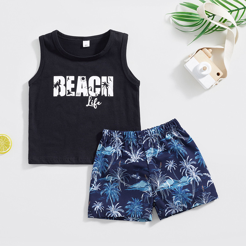 Citgeett Summer Kids totyogó kisfiú ruhák Ujjatlan betűs felsők + famintás rövidnadrág szett Strandruha Ruhák