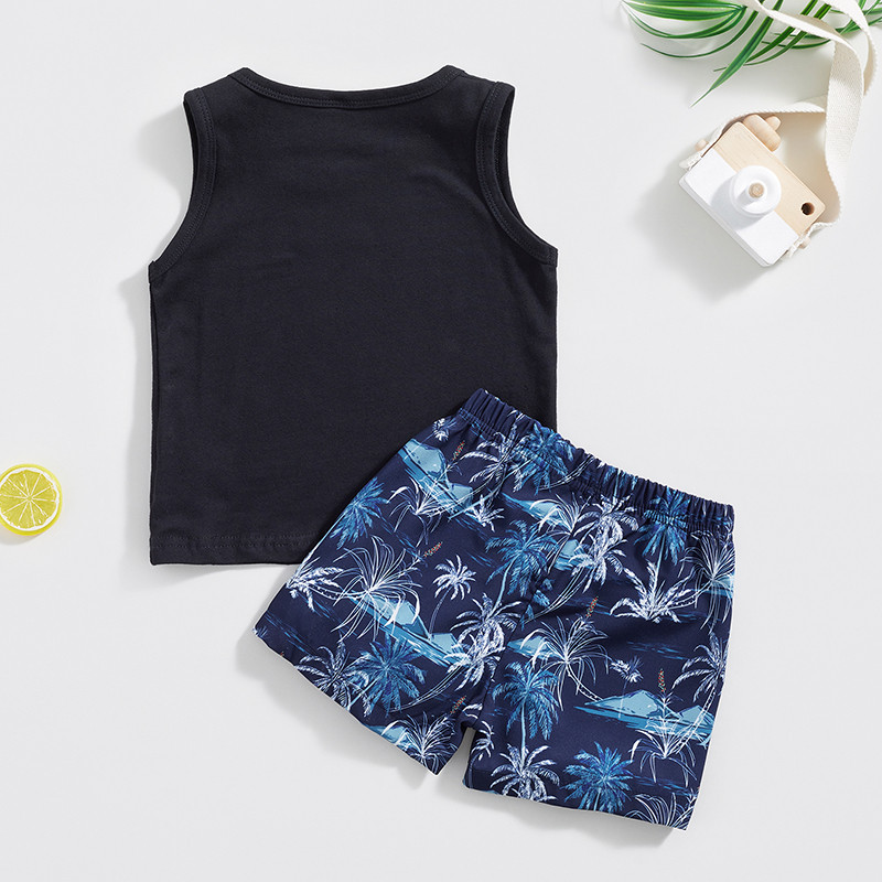 Citgeett Summer Kids totyogó kisfiú ruhák Ujjatlan betűs felsők + famintás rövidnadrág szett Strandruha Ruhák