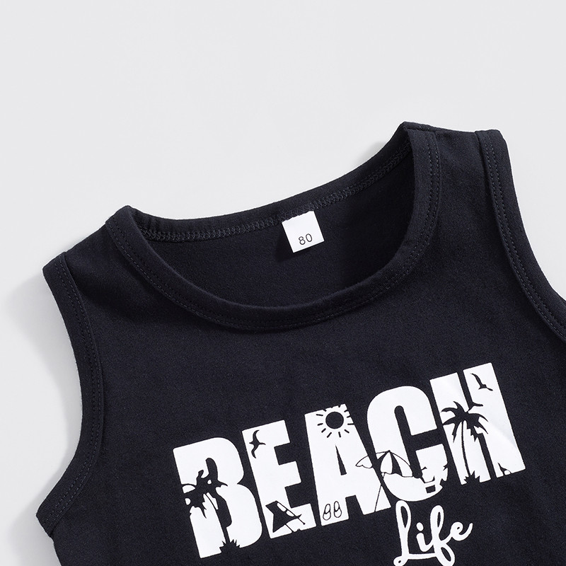 Citgeett Summer Kids totyogó kisfiú ruhák Ujjatlan betűs felsők + famintás rövidnadrág szett Strandruha Ruhák