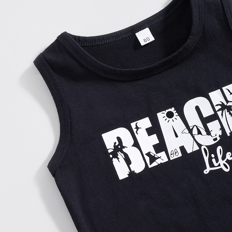 Citgeett Summer Kids totyogó kisfiú ruhák Ujjatlan betűs felsők + famintás rövidnadrág szett Strandruha Ruhák