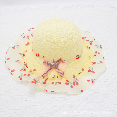 Block Sun Child Baby Girl Vasaros kepuraitės juostelė Dekoruokite banguotą šiaudinę skrybėlę mergaitėms Vaikams Šiaudinė paplūdimio kepurė Paplūdimio kepuraitė 1–8 m.