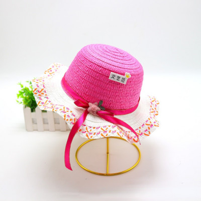 Block Sun Child Baby Girl Vasaros kepuraitės juostelė Dekoruokite banguotą šiaudinę skrybėlę mergaitėms Vaikams Šiaudinė paplūdimio kepurė Paplūdimio kepuraitė 1–8 m.