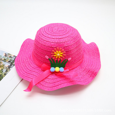 Block Sun Child Baby Girl Vasaros kepuraitės juostelė Dekoruokite banguotą šiaudinę skrybėlę mergaitėms Vaikams Šiaudinė paplūdimio kepurė Paplūdimio kepuraitė 1–8 m.