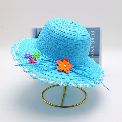Block Sun Child Baby Girl Vasaros kepuraitės juostelė Dekoruokite banguotą šiaudinę skrybėlę mergaitėms Vaikams Šiaudinė paplūdimio kepurė Paplūdimio kepuraitė 1–8 m.