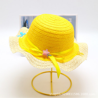Block Sun Child Baby Girl Vasaros kepuraitės juostelė Dekoruokite banguotą šiaudinę skrybėlę mergaitėms Vaikams Šiaudinė paplūdimio kepurė Paplūdimio kepuraitė 1–8 m.