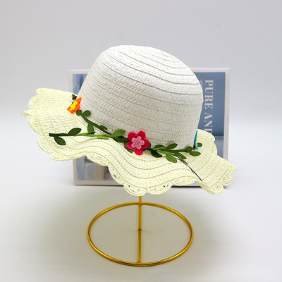 Block Sun Child Baby Girl Vasaros kepuraitės juostelė Dekoruokite banguotą šiaudinę skrybėlę mergaitėms Vaikams Šiaudinė paplūdimio kepurė Paplūdimio kepuraitė 1–8 m.