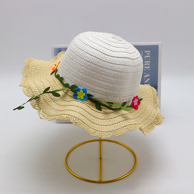 Block Sun Child Baby Girl Vasaros kepuraitės juostelė Dekoruokite banguotą šiaudinę skrybėlę mergaitėms Vaikams Šiaudinė paplūdimio kepurė Paplūdimio kepuraitė 1–8 m.