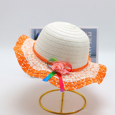 Block Sun Child Baby Girl Vasaros kepuraitės juostelė Dekoruokite banguotą šiaudinę skrybėlę mergaitėms Vaikams Šiaudinė paplūdimio kepurė Paplūdimio kepuraitė 1–8 m.