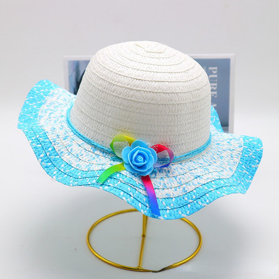 Block Sun Child Baby Girl Vasaros kepuraitės juostelė Dekoruokite banguotą šiaudinę skrybėlę mergaitėms Vaikams Šiaudinė paplūdimio kepurė Paplūdimio kepuraitė 1–8 m.