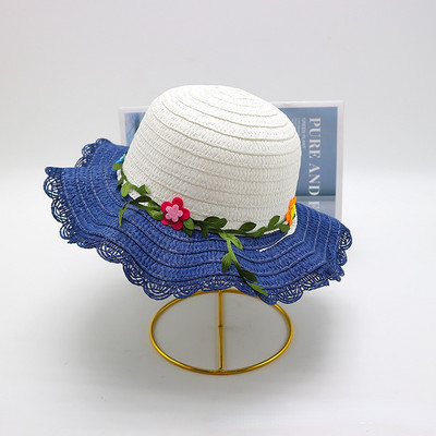 Block Sun Child Baby Girl Vasaros kepuraitės juostelė Dekoruokite banguotą šiaudinę skrybėlę mergaitėms Vaikams Šiaudinė paplūdimio kepurė Paplūdimio kepuraitė 1–8 m.